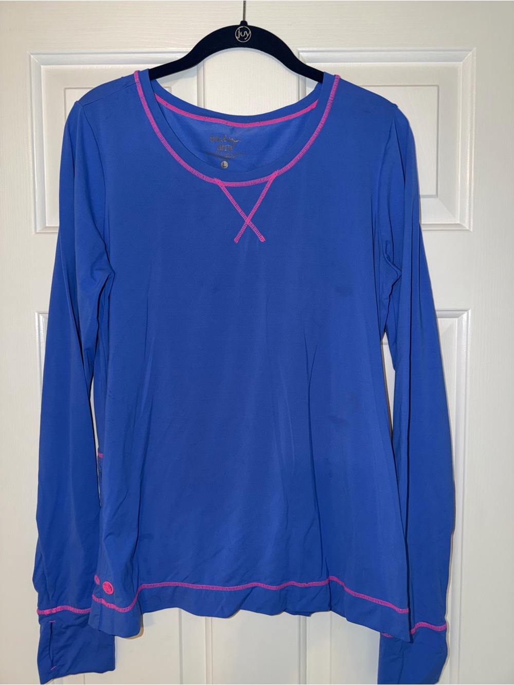 Lilly Pullitzer L/S Renay Luxletic Blue Sunguard Top UPF +50 Athleisure Large
